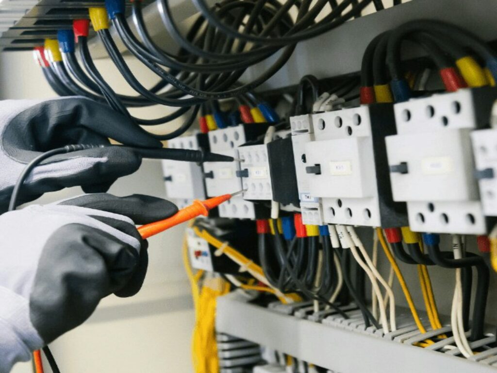 Smart Meter Gateway nachrüsten: Elektriker prüft einen Zählerschrank mit einem Messgerät